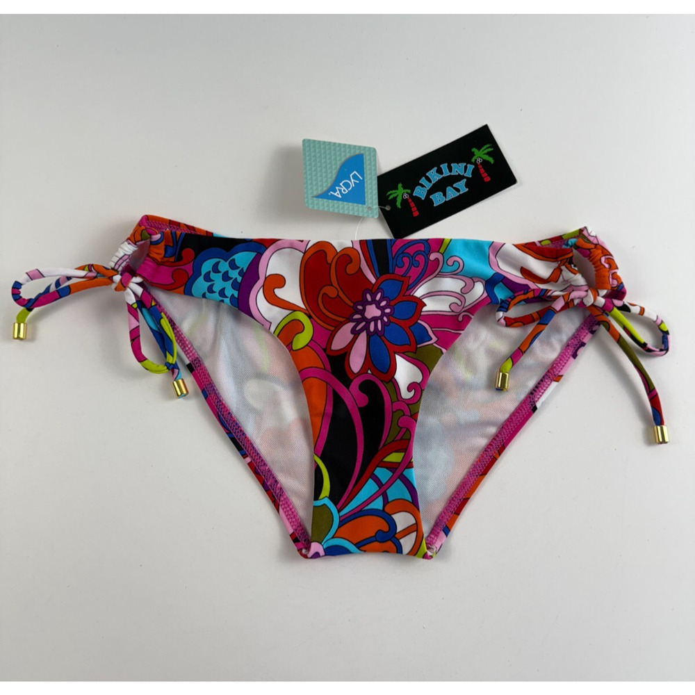 Bikini Bay Loop Tie Side & Gold Accent Bikini Bottom Multicolor Size 8 NWT